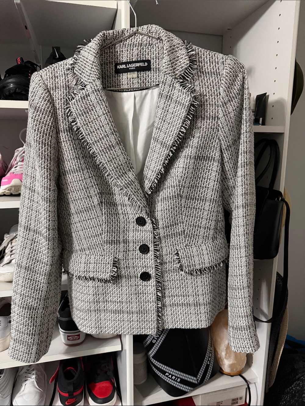 Karl Lagerfeld Black and White Tweed Blazer Jacket